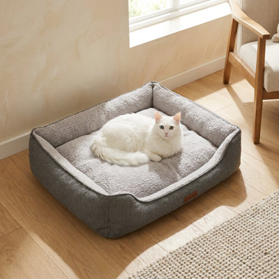 ComfyNest Grey Two-Tone Bolster Lounge Cat Bed