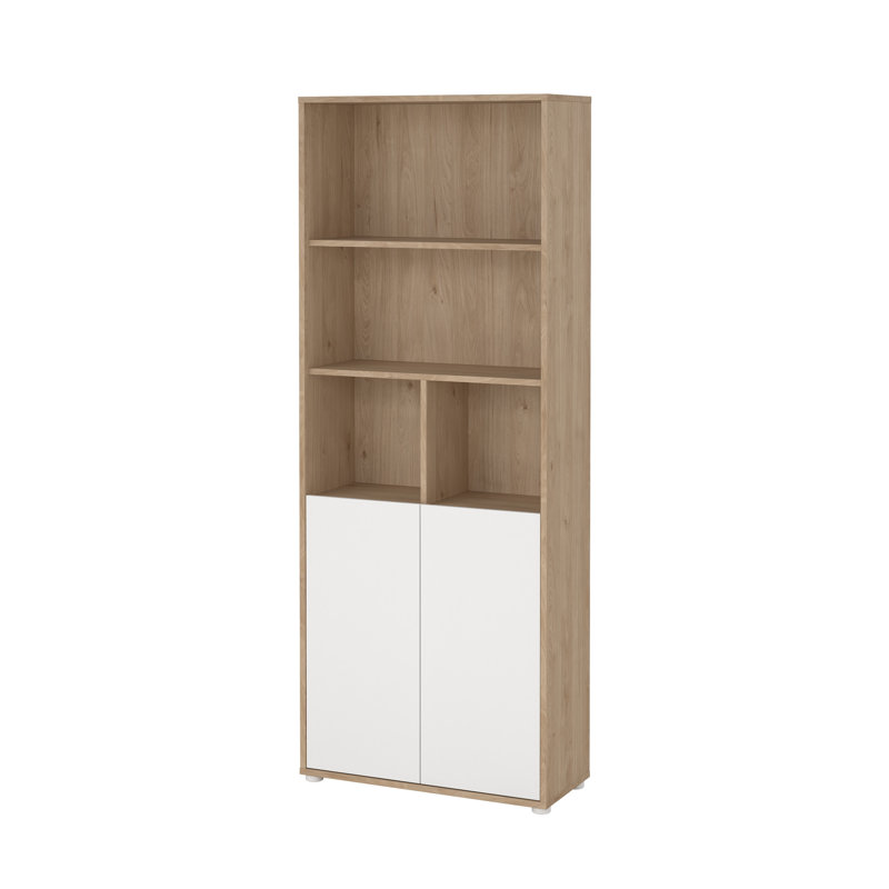 Bibliothèque à 6 tablettes avec 2 portes et rangement pour bureau à domicile l 31,34 "x l 80,59" Embrie, Blanc/naturel