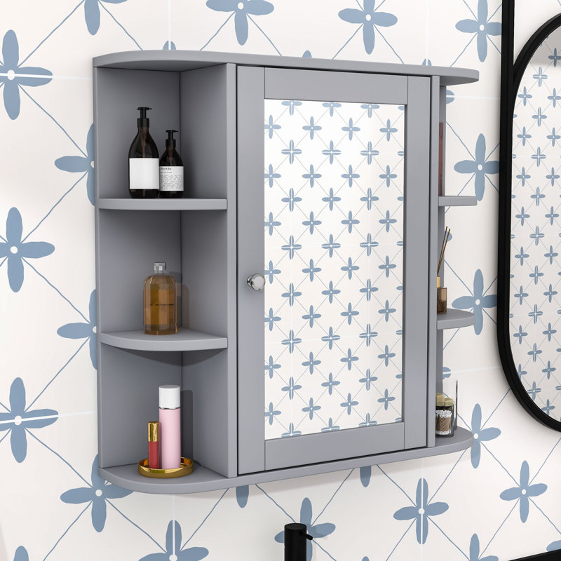 Armoire à pharmacie murale à miroir pour salle de bain avec tablettes intérieures réglables et 6 tablettes latérales ouvertes