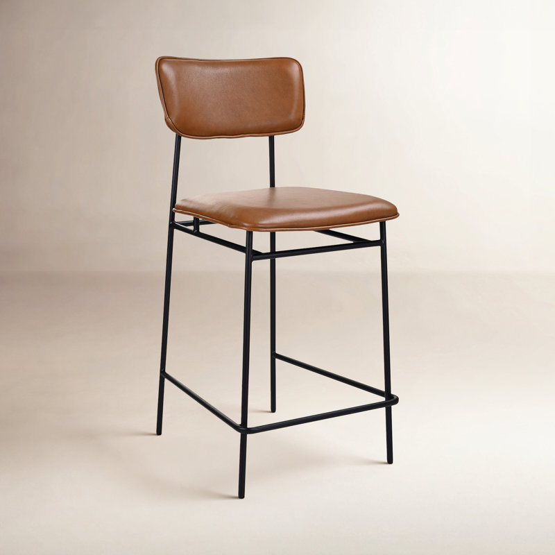 Tabouret de bar et de comptoir en cuir Turin, Tabouret de comptoir (siège d'une hauteur de 26 p, Cuir grainé brun