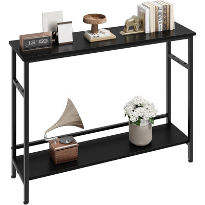Élégante console à 2 niveaux de 39,3 po avec tablette réglable - vestibule étroit et bibliothèque pour salon, couloir, chambre à coucher, vestibule - meubles de rangement modernes (sans rainures au bas)