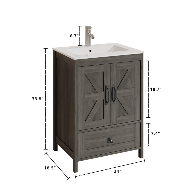 24" Bathroom Vanity Set With Drop-in Sink and Faucet, Hidden Storage Space, 24", Gray