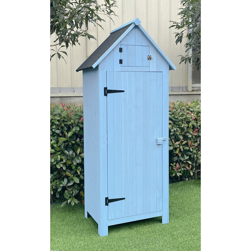 Blue Fir Wood Outdoor Storage Shed with Shelving