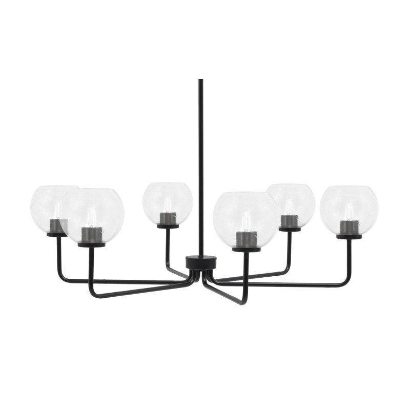 Lustre 6 lumières Amarmula, finition noir mat, verre transparent 5,75 po, Clair, Noir