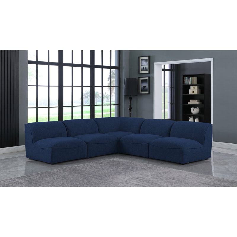 Canapé modulaire réversible Calixtro, Tissu texturé en lin bleu marine