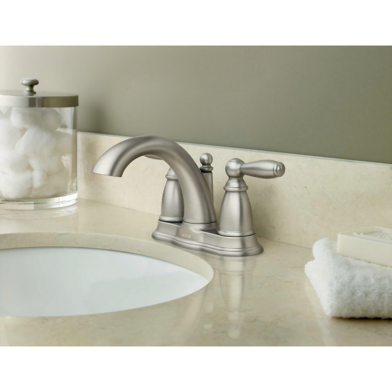 Moen Brantford Centerset Bathroom Faucet with Drain Assembly, Brushed Nickel