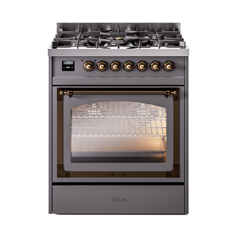 ILVE Nostalgie II Noblesse 30 in Dual Fuel Range, Liquid Propane, Graphite Matte/Bronze