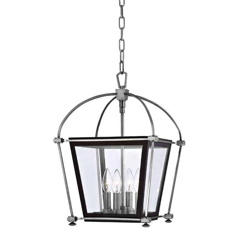Hollis 4 - Light Lantern Geometric Chandelier, Polished Nickel, 27.25" H x 18.25" W x 18.25" D