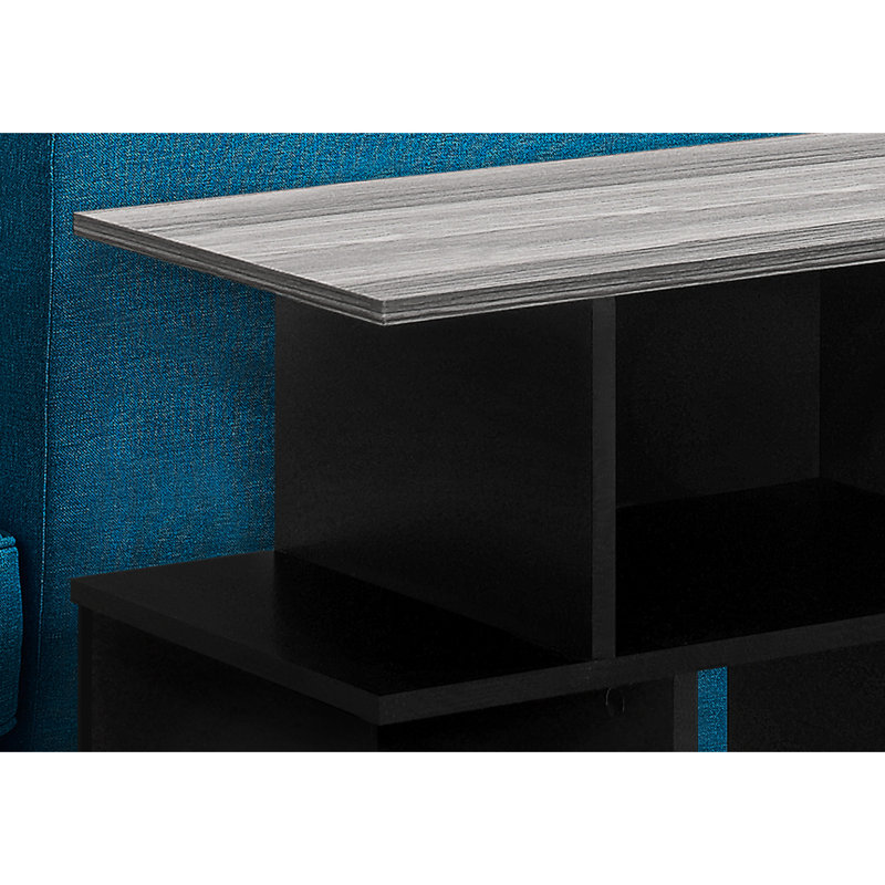 Table de bout à trois niveaux pour la chambre à coucher - stratifié noir et gris avec 6 tablettes ouvertes pour le salon, design