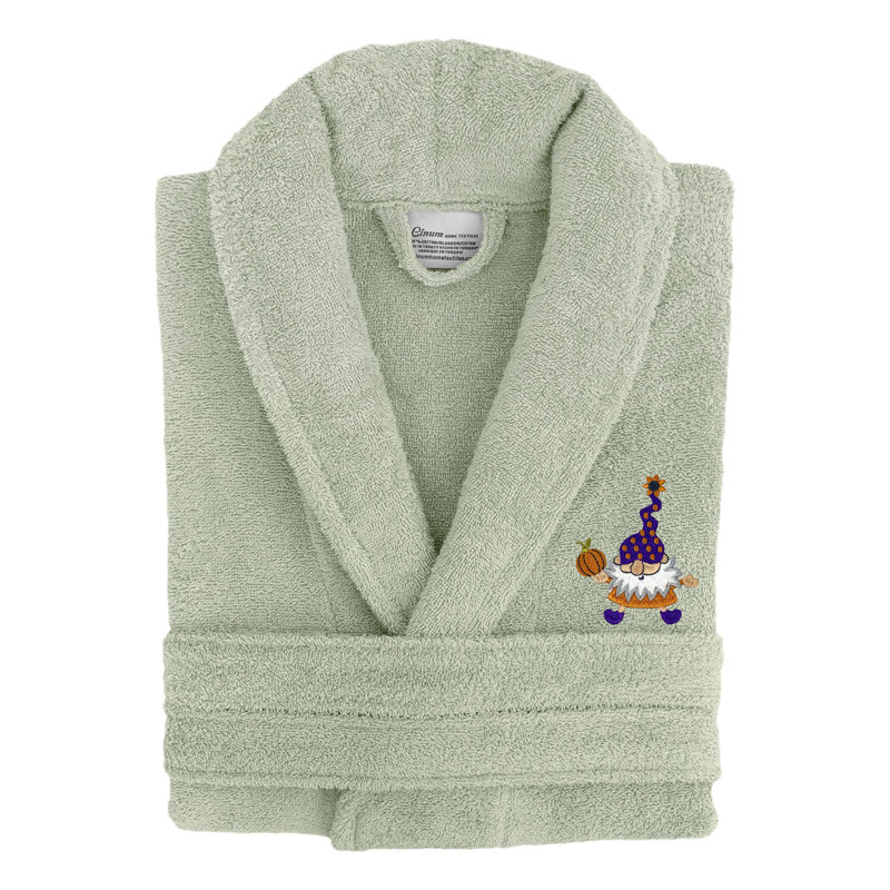 Peignoir brodé en coton unisexe The Holiday Aisle® 100% turc - Gnomes d'Halloween, TG, Vert