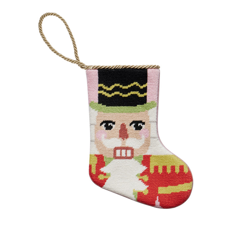 Nutcracker Embroidered Needlepoint Mini Holiday Stocking