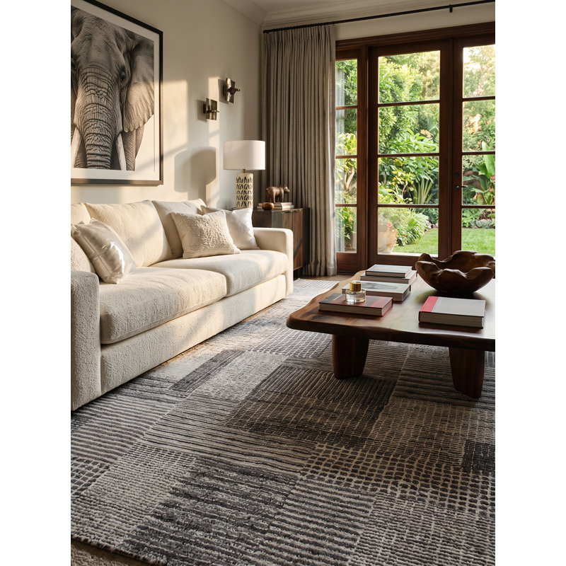 Tapis rectangulaire gris / noir / ivoire Zahi, Rectangle 12 pi x 15 pi
