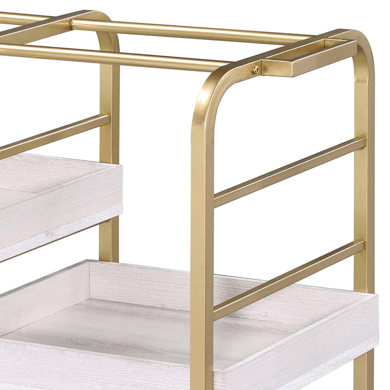 Gold And White Kitchen Serving Cart With 3 Adjustable Trays - Strong Metal For Dining Room Spacious Growth