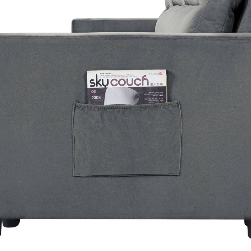 Phenex Seaside Style Reversible Sleeper Sectional Sofa, Gray Velvet