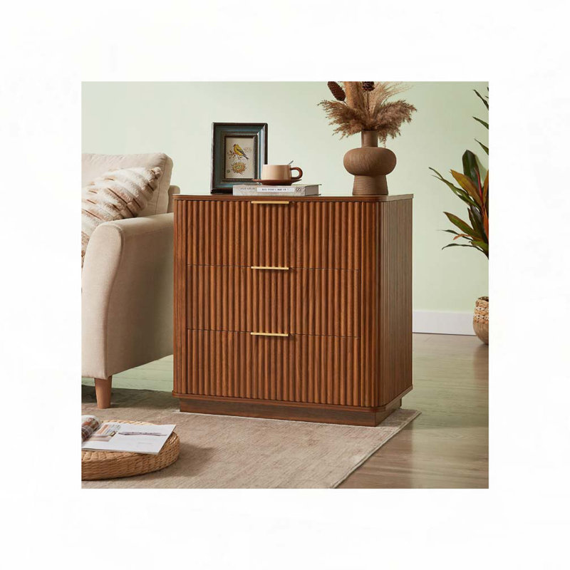 Commode de rangement à 3 tiroirs Wavy Design, Noyer