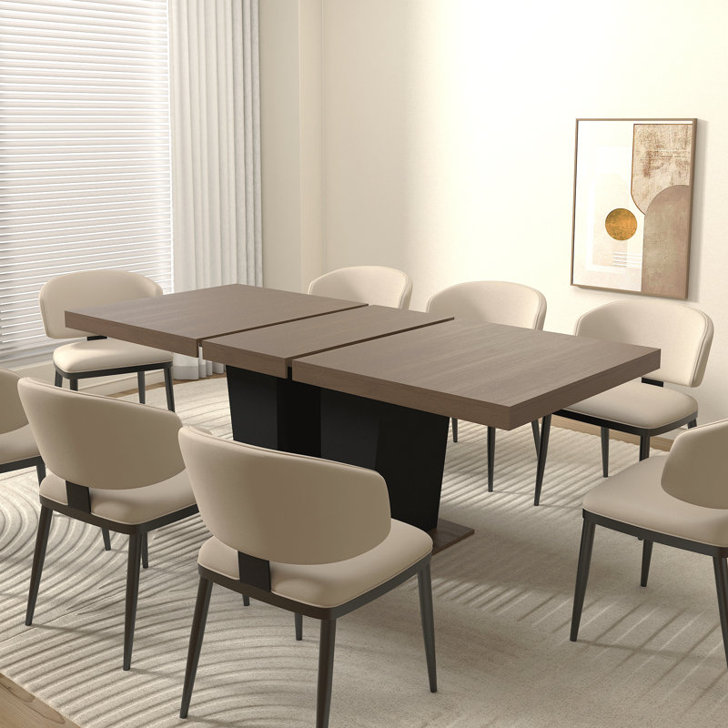 Table de salle à manger extensible pour 4 à 10 personnes, table de salle à manger en bois avec base à piédestal double robuste et grande table extensible moderne