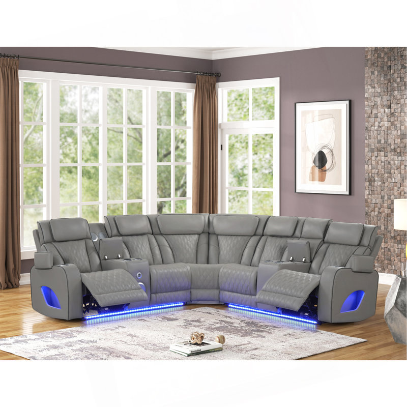 Fortuner Modern Style Power Recliner Sectional With Bluetooth Speaker And LED Made With Wood & Metal, Massage Function Included