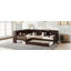 Lit plateforme en L simple avec lit gigogne, tiroirs de rangement et tablettes, construction en bois massif, aucun sommier nécessaire, finition espresso-1300840343