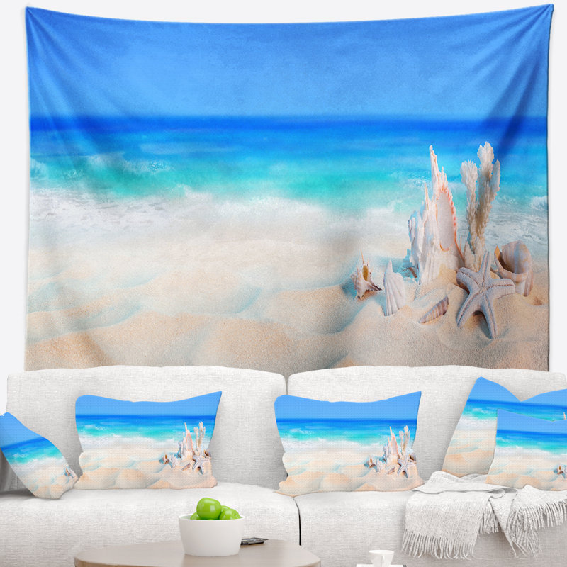 Coquilles de mer de mer de tapisserie avec accessoires suspendus inclus, H 50 po x l 60 po