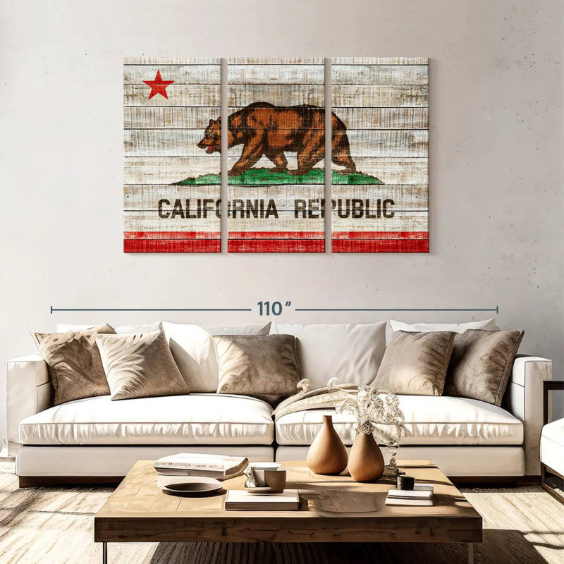 Borges Rustic California Flag, 48" H x 74" W
