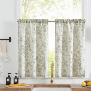 Daeun Linen Blend Floral Cafe Curtains (Set of 2)