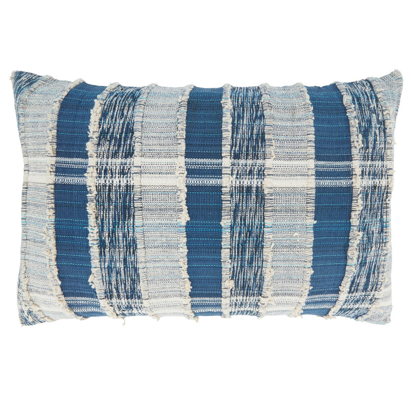 Blue and White Striped Woven Cotton Throw Pillow