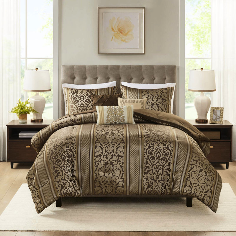 Édredon très grand / très grand 6 pièces et coussins décoratifs - Motif de feuilles, Lavable, Lavable à la machine