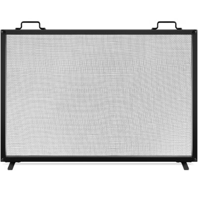 Cassiano 38x27in Single Panel Fireplace Screen Handcrafted Steel Mesh Spark Guard w/ Handles