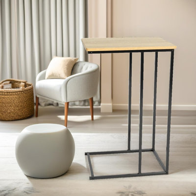 Alashia C Shaped Rustic Side Table with Metal Frame End Sofa Tables Living Room