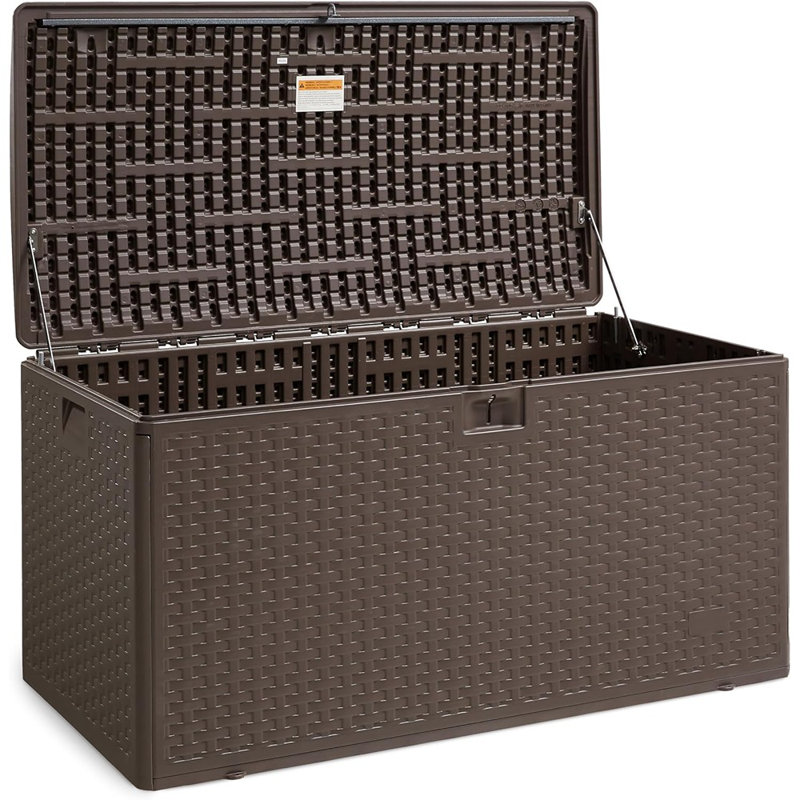Coffre de terrasse 99 gallons - Coffre de rangement brun avec couvercle pour l'organisation de patio, de jardin ou de cour