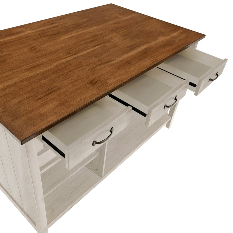 Îlot de cuisine avec plateau en bois manufacturé Fortville, Blanc