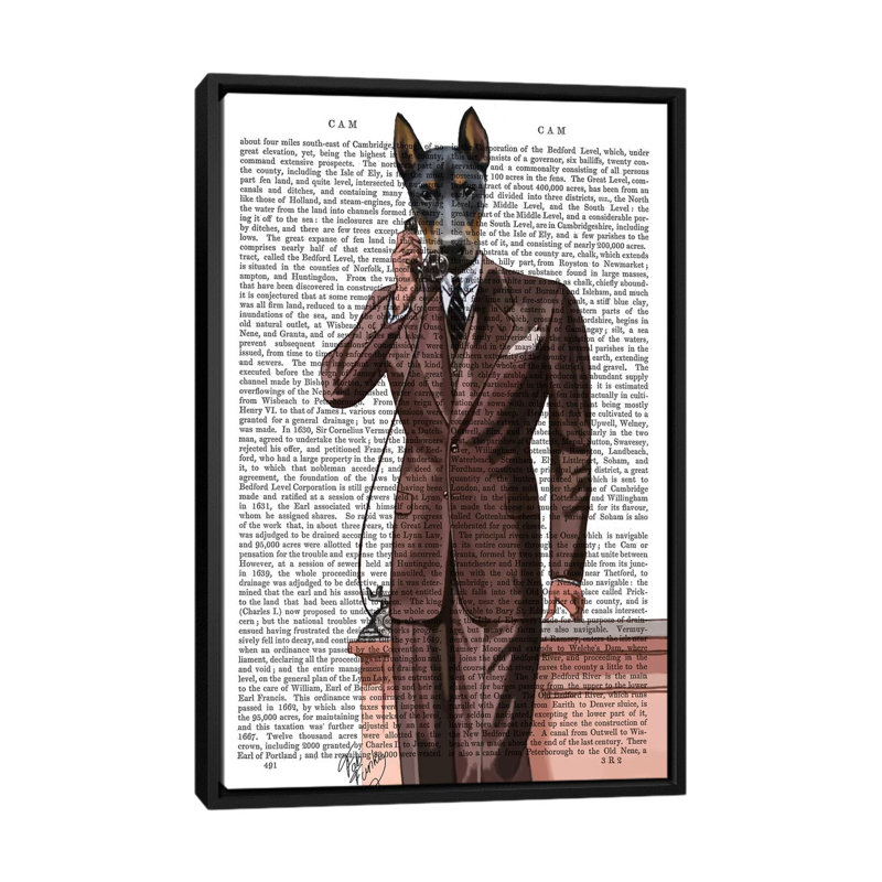 « doberman on phone », reproduction d’impression sur toile tendue Fab Funky, H 26 po x l 18 po x P 1,5 po, Pas de tapis