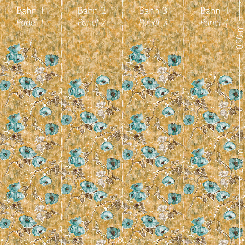 Julie Feels Home Collection Glitter/Shimmer Large Petunia Flowers Wallpaper Roll, Petrol Honey, 110.2'' W x 9.8' L