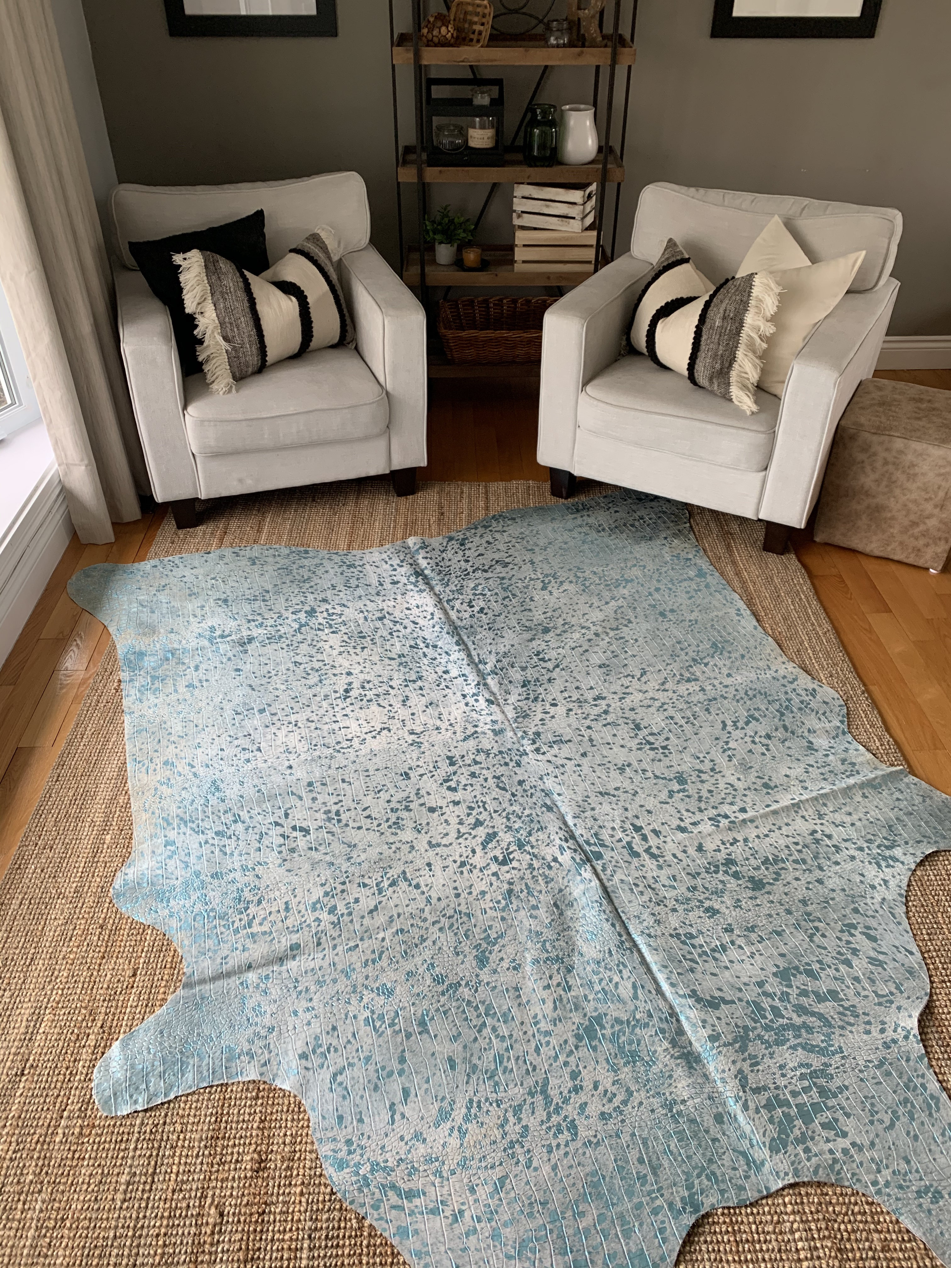 Washed Out Turquoise 17 Stories Turquoise Acid Washed Crocodile Embossed Cowhide Rug | Wayfair