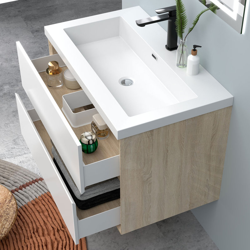 460 mm Wall Mounted Combined Vanity Unit with Integrated Resin Basin