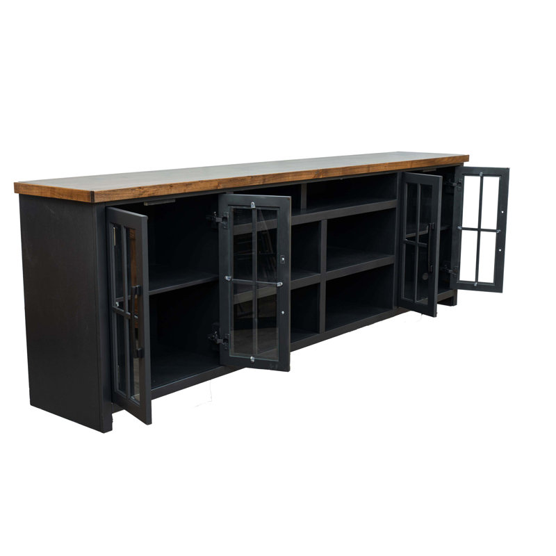 96 Inch TV Stand Console For Tvs Up To 100 Inches, Dungate Assembly Required And Whiskey, Black/Whiskey