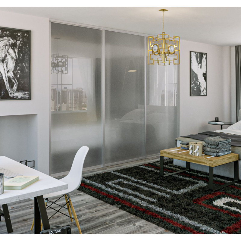 Cloison 3 panneaux coulissants en verre givré - structure en aluminium avec technologie Silent Glide, 108 po x 96 po