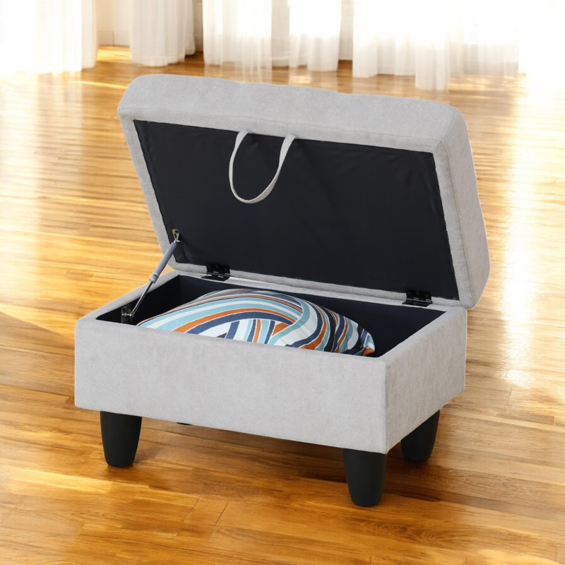 Orella Marlinda 28.5" Wide Upholstered Rectangle Tufted Flip Top Storage Ottoman, Gray Flannel
