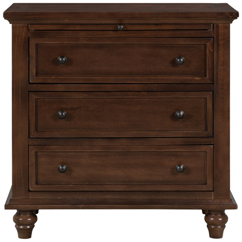 Armoire de rangement en bois à 3 tiroirs, table de bout avec plateau coulissant, Brun