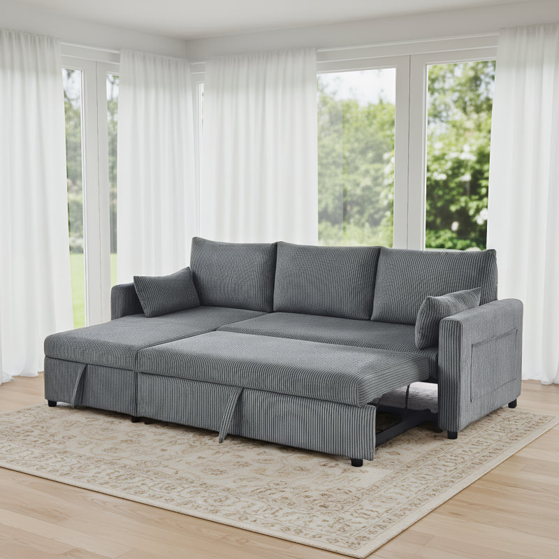 Canapé modulaire en L 84,65 po avec méridienne réversible, Velours gris velours