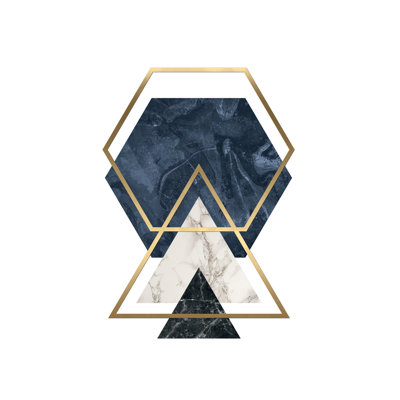 Marble Geo Shapes Navy - Wrapped Canvas Print