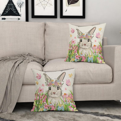 Bunny Floral Reversible Pillow Cover