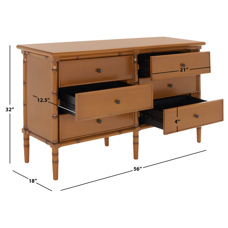  6 Drawer 56" W Double Dresser, Brun