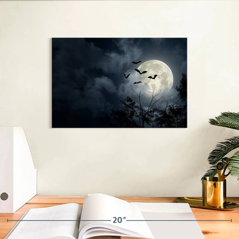 Brampt, chauves-souris volantes et pleine lune, H 8 po x l 12 po