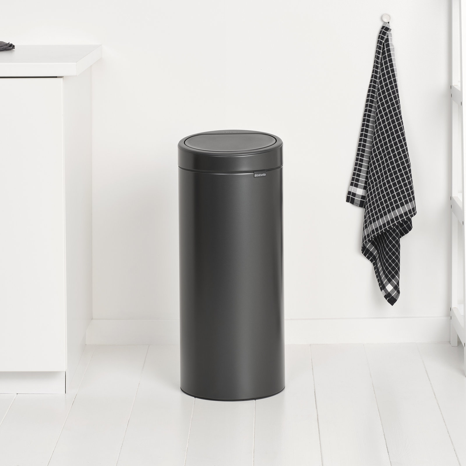 Brabantia 8gal Touch Top Trash Can, Confident Gray