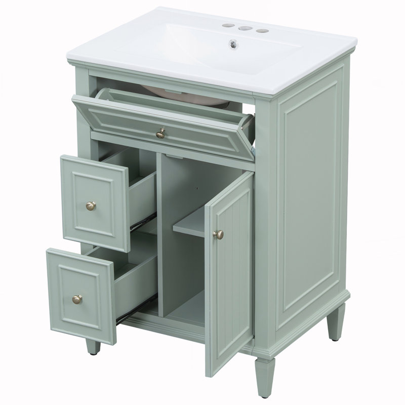 Meuble-lavabo de salle de bain avec un tiroir rabattable, Vert