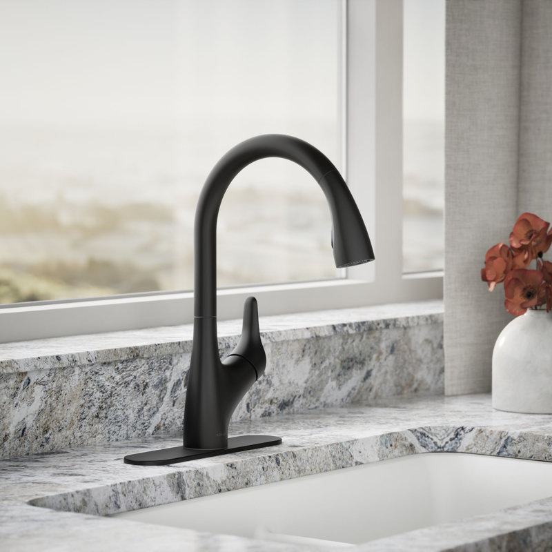Rival Pull Down Single Handle Kitchen Faucet with Two-Function Sprayhead, Matte Black