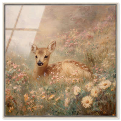 «Gentle Deer I», reproduction d'art acrylique encadrée par Art Remedy, cadre argenté, 16 x 16