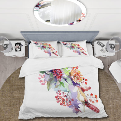 Bouquet With Wildflowers and Berries - Traditional Duvet Cover Set - Microfiber Polyester