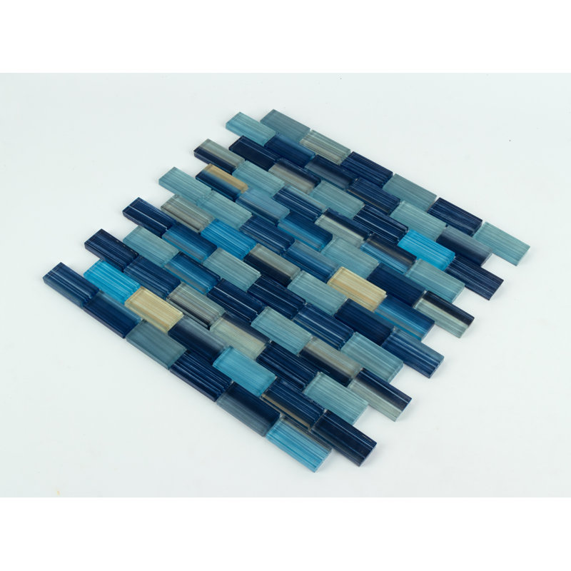 Swimming Pool Series 1" x 2" Straight Edge Glass Mosaic Tile, Coral Blue